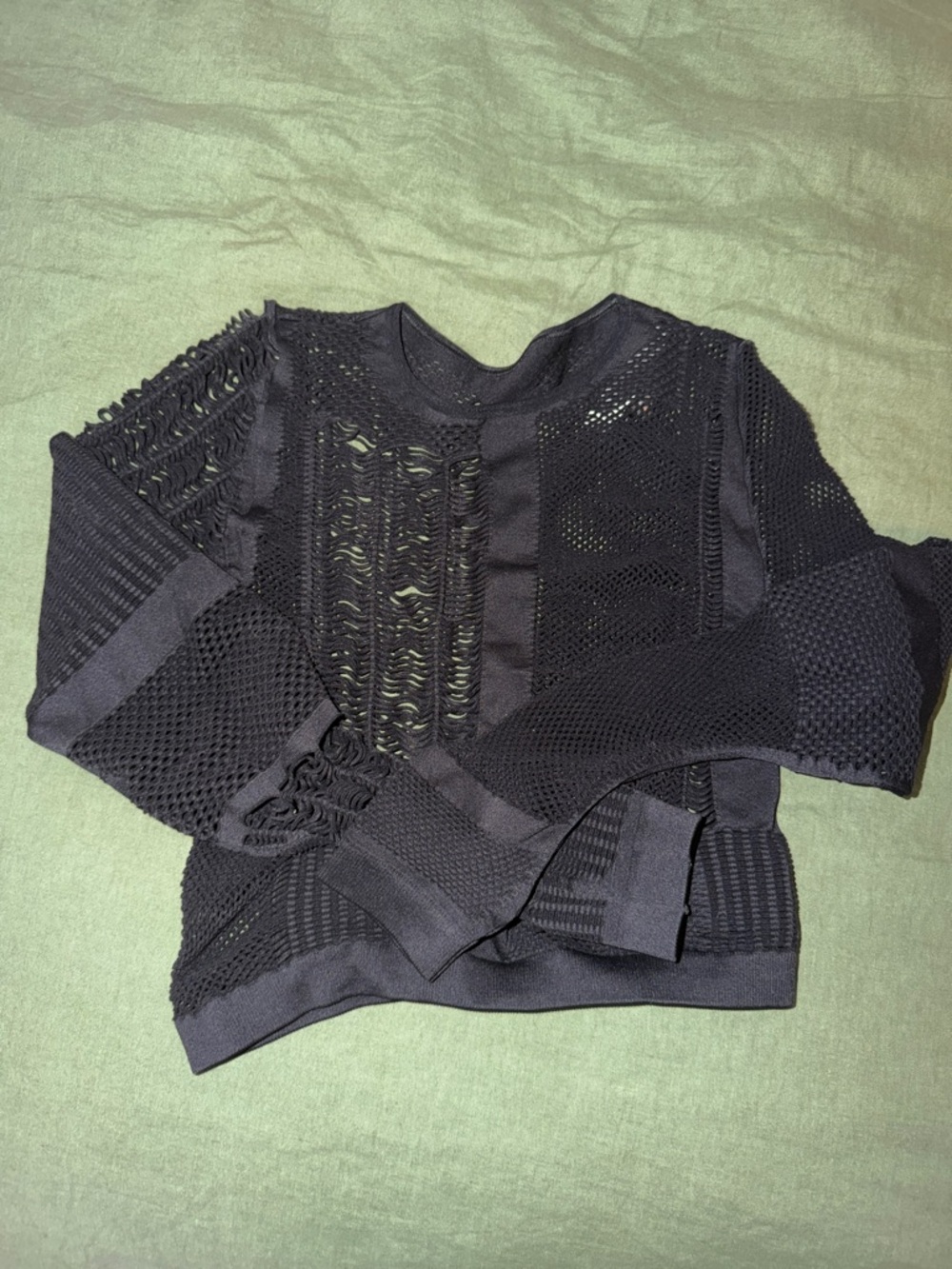 Open-Knit Black Crop Sweater Top